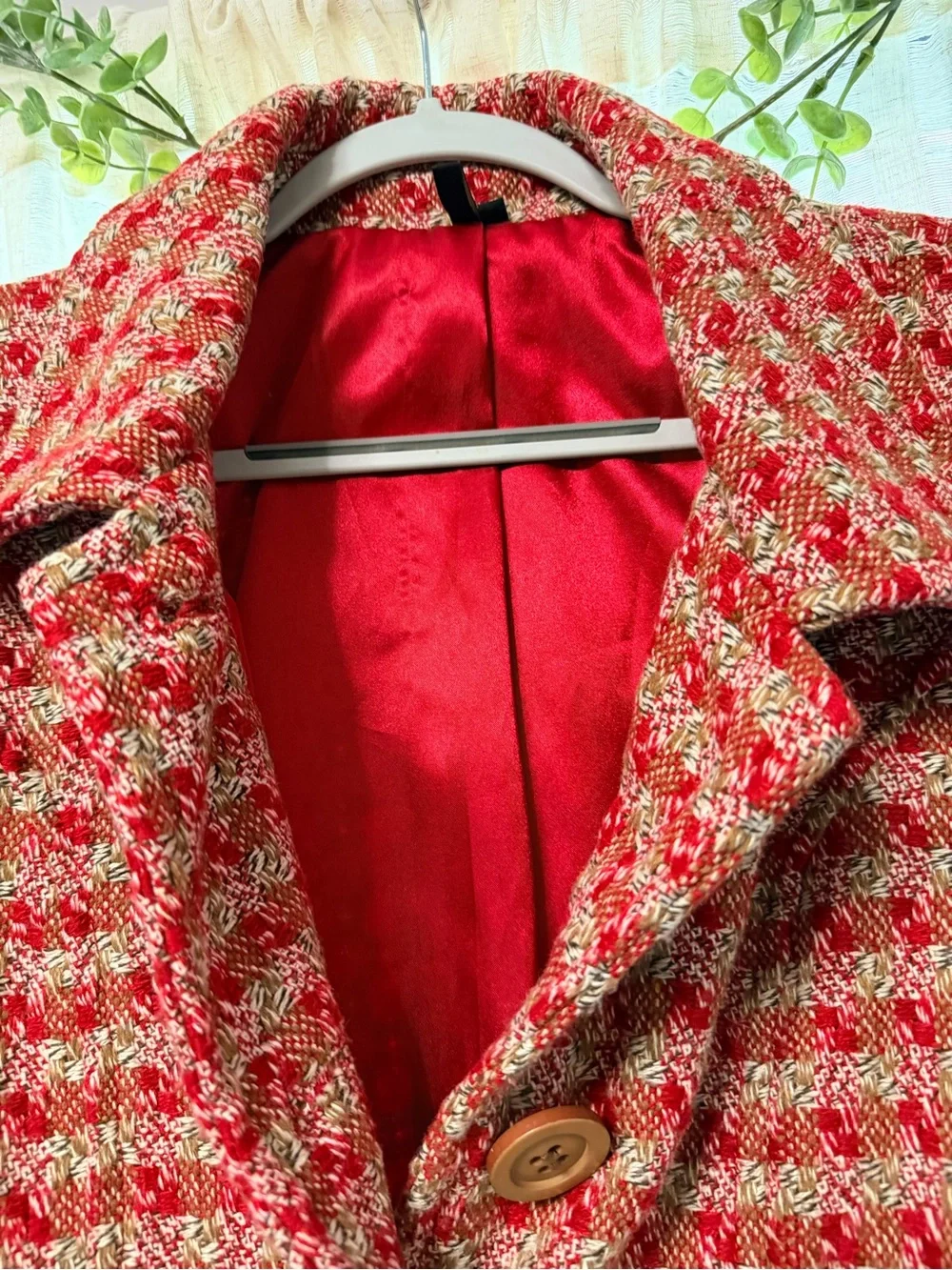 ambition Red Tweed Button-Front Pea Coat